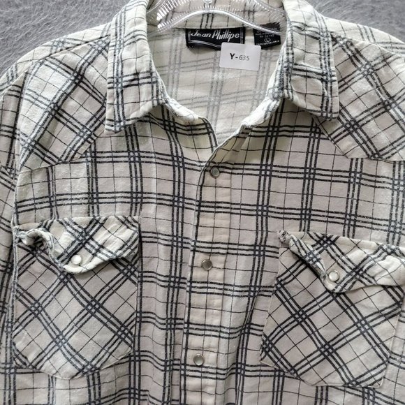 Jean Phillipe Men Button Up Shirt Large Gray Plaid Flannel Pearl‎ Snap Collar - Picture 3 of 8